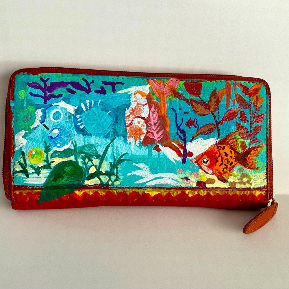 Hand painted leather wallet